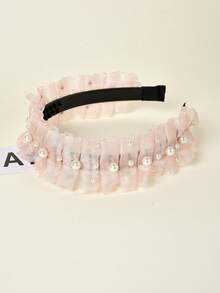 1pc Young Lady's Simple French Mesh & Pearl Headband - Pink - View 6