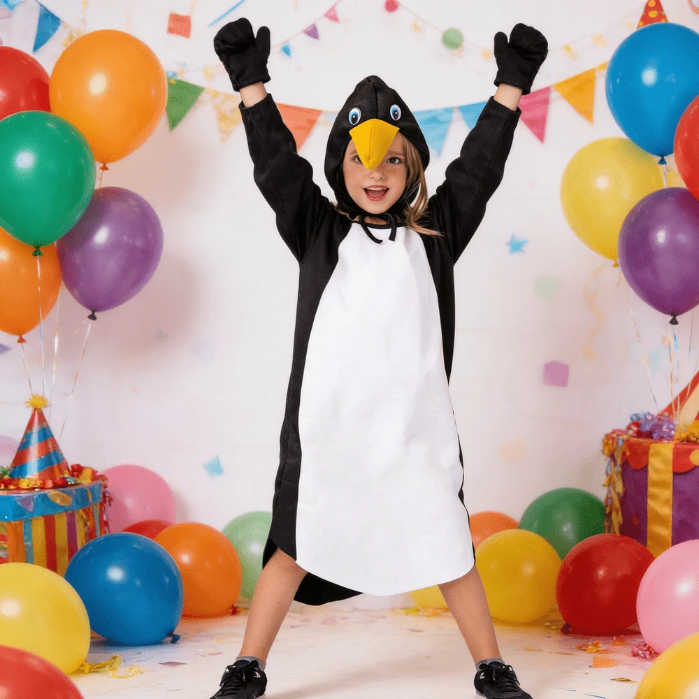 Pinguinkostüm – Karnevalskostüm bestehend aus Hut, Pinguinanzug und Handschuhen. Stilvolles Design, perfekt für Partys, Karneval, Cosplay und andere festliche Anlässe. Eine ideale Geschenkidee.