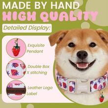 Elegant Pink Dog Collar With Cute Strawberry Pattern, Adjustable Pet Collar With Quick Release Buckle, Suitable For Dogs - Red - View 3