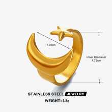 1枚时尚不锈钢星月开口戒指，简约不对称设计，适合女性日常佩戴 - 星月 - 查看 6