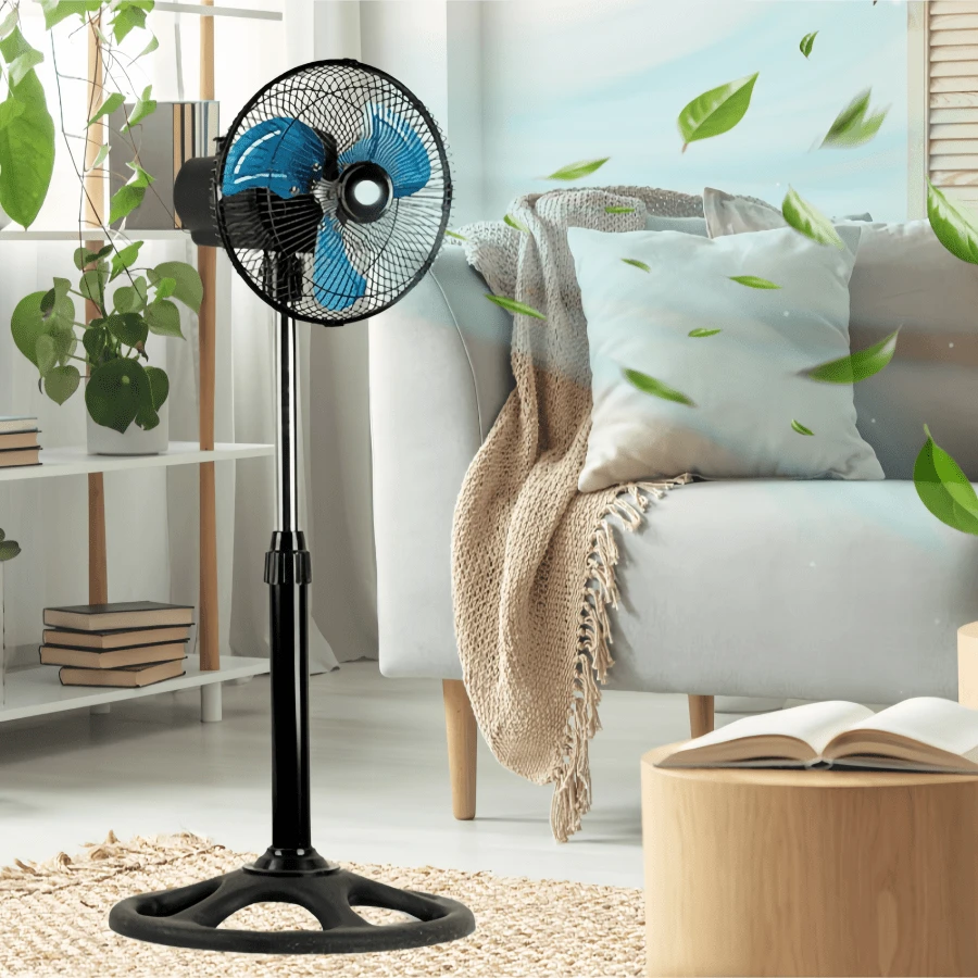 VENTILADOR PEDESTRAL 12 PULGADA TRES ASPAS METÀLICO 3 VELOCIDADES GIRATORIO - Negro - Ver 1