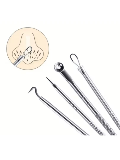 Blackhead Remover Pimple Popper Kit 4 Pcs Acne Comedone Zit Blackhead Extractor Nose Face,Stainless Steel Whitehead Popping Removal Set Blackhead Removal Set Massage Therapy Items Skin Care Tools Skin Care