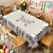 1/20pcs Easter Happy Tablecloth, Text Design And Easter Bunny Egg Print Tablecloth, Rectangular Polyester Tablecloth, Suitable For Picnic Or Holiday Party Decor, Easter Decoration, Easter Gift - Multicolor - View 4