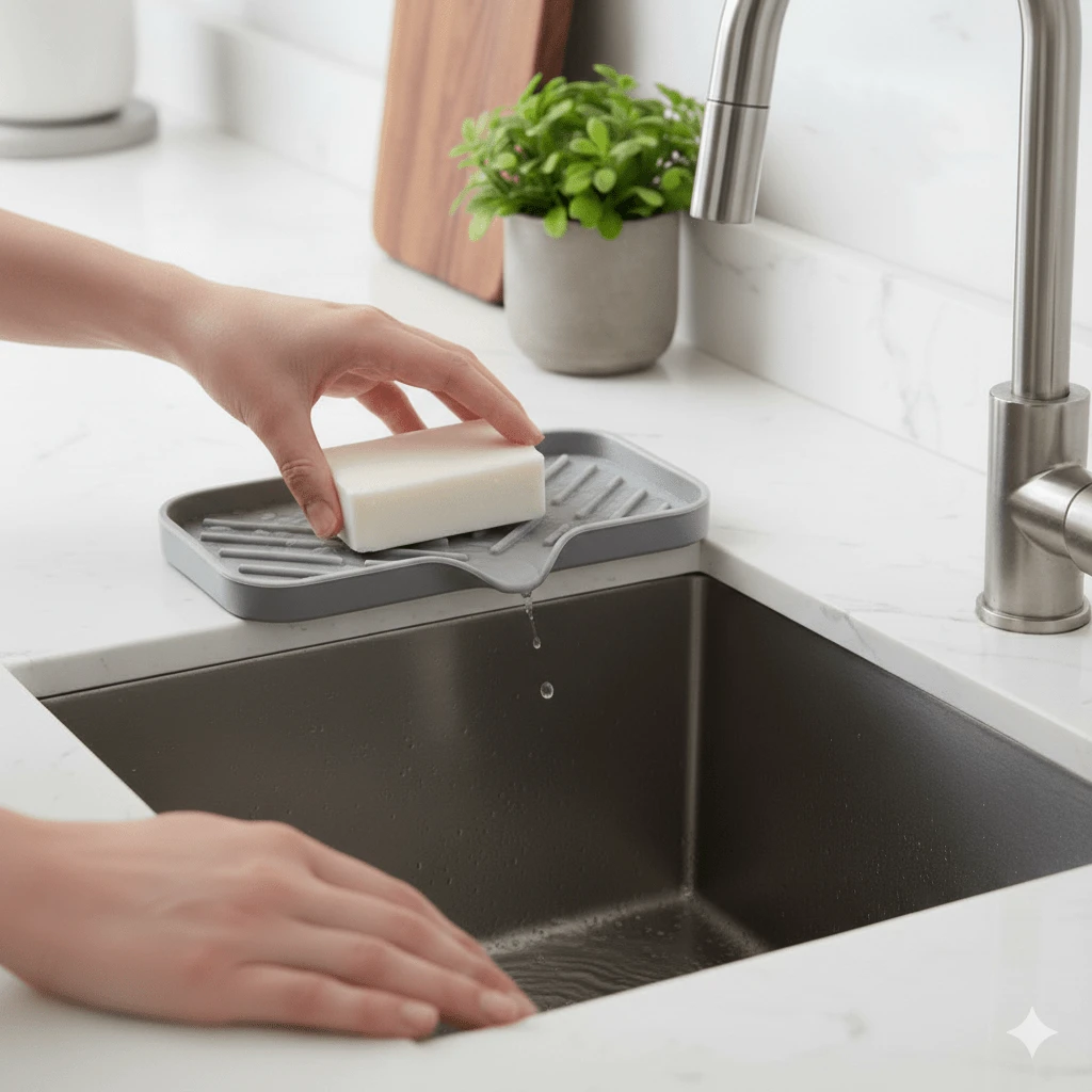 1 szt. Silikonowa mydelniczka z systemem drenażowym - antypoślizgowa tacka do wanny/prysznica/zlewu, przenośna składana mata drenażowa, odpowiednia do łazienki, kampera, podróży