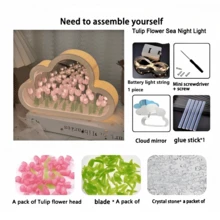 (Battery Powered) Cloud Tulip Night Light, Handmade DIY Flower Sea Atmosphere Lamp, Night Light When On, Mirror When Off, Dual-Use Desktop Decor, Suitable For Birthday Gift, Valentine's Day Gift, Material Kit Included, Requires DIY Assembly - Multicolor - View 11