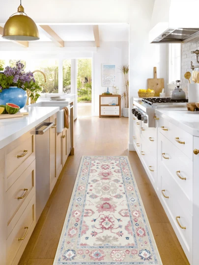 1 件波西米亚风格花卉图案地毯，柔软可水洗，适用于浴室、厨房、玄关、走廊、卧室、客厅等场所，用途广泛，可用于家居装饰。