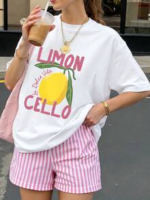 Top para mujer con estampado de limones frescos Ideal para salidas, estilo urbano casual y deportes - Blanco - Ver 9
