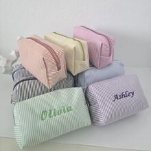 Embroidered Makeup Bag, Customized Corduroy Makeup Bag, Sanitary Pad Storage Bag, Travel Makeup Bag, Personalized Storage Bag, Gift For Women, Embroidered Corduroy Bag, Customized Corduroy Makeup Bag, Personalized Corduroy Bag, Travel Case, Toiletries, Sunscreen Bag, Bridesmaid Gift, Corduroy Makeup Bag, Spacious - Multicolor - View 3