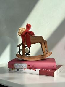 1pc Handcrafted Wooden Rocking Horse Decoration, Vintage Countryside Style With Ribbon, Desktop Ornament, Commemorative Gift For Friends, Home Decor, Unique Gift For Women - Multicolor - View 5