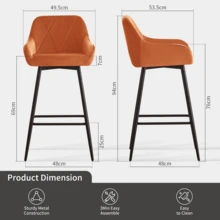 AINPECCA Bar Stools Set Of 2/4, Velvet Breakfast Bar Stools With Upholstered Seat, Armrest And Metal Leg For Home Kitchen, Breakfast Bar, Counter - Orange - View 3