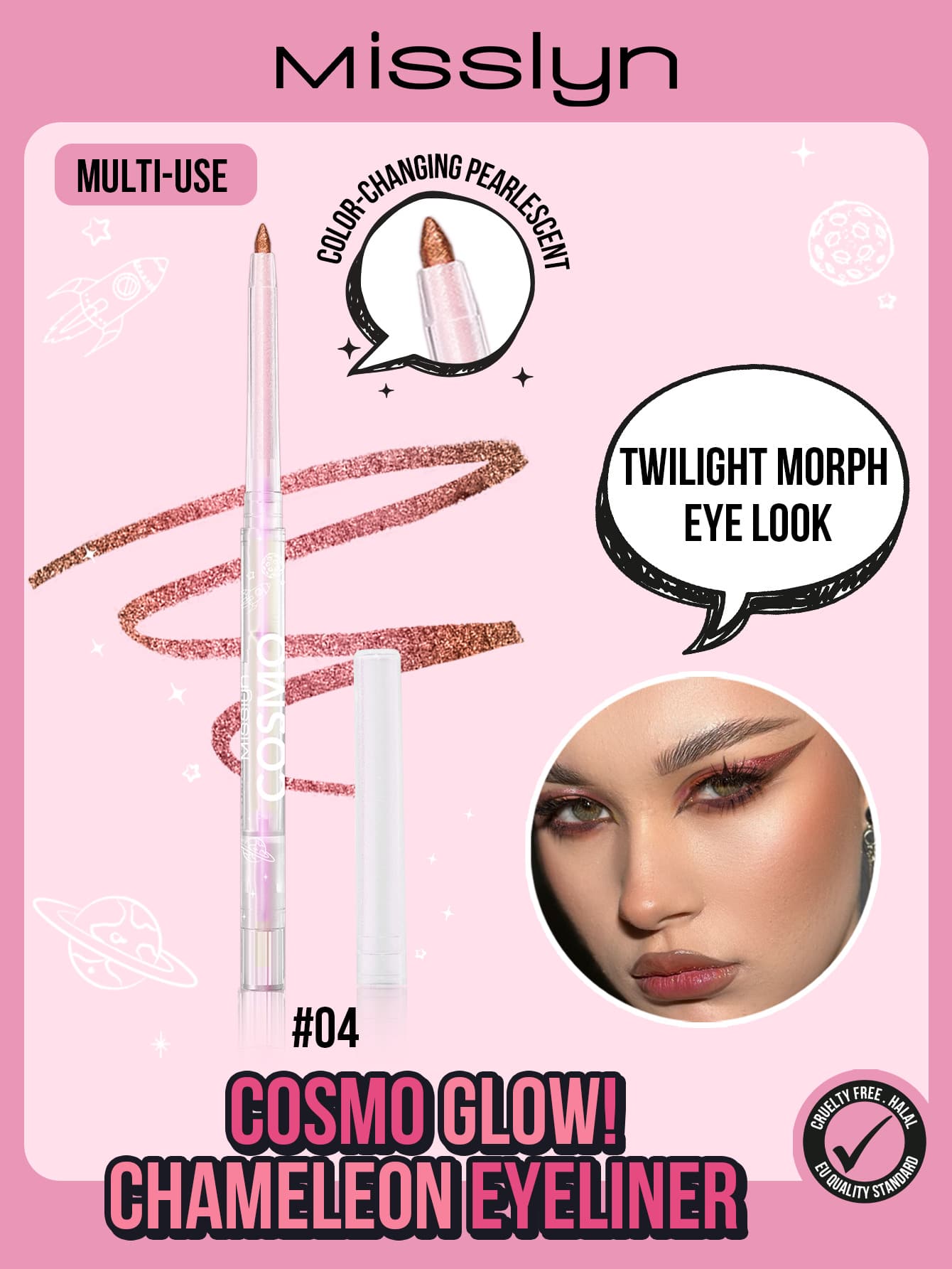 MISSLYN-COSMO GLOW! Chameleon Eyeliner Liquid, Metallic Tones, Color-Changing, High Pigmentation, Multi-Color Gel Eyeliner, Smudge-Proof, Waterproof, Long-Lasting, Sweat-Resistant, Branded Makeup, Face Painting Cosmetics, Suitable For Women And Girls, Winter Essential, Y2K Style, Fashion Versatile, Great Birthday Gift, Valentine's Day Gift, Party Essential, New Year Gift, Best Color, Vegan And Cruelty-Free - 04 Sunkissed Glam - 查看 1