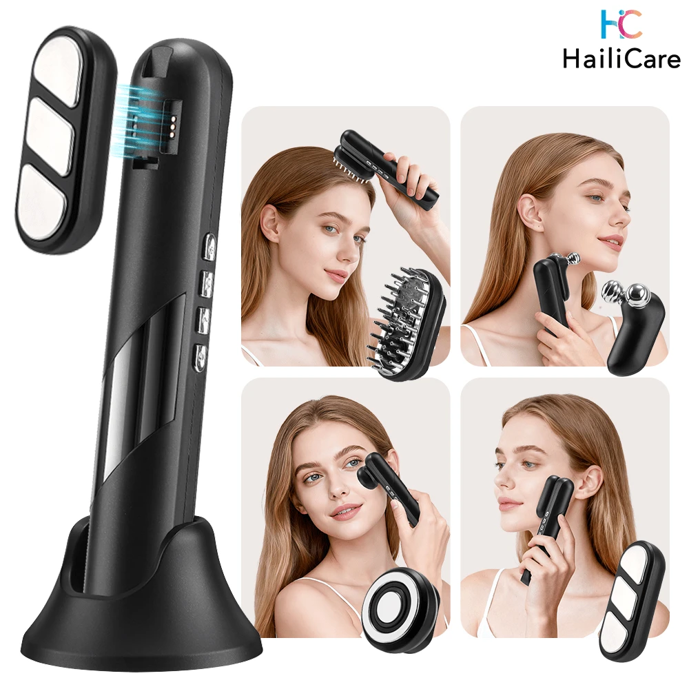 Hailicare 多功能全身美容仪，四合一科技，磁吸式替换头，智能液体引导，三档调节，精美礼品，送给她的完美之选 - 黑色 - 查看 1