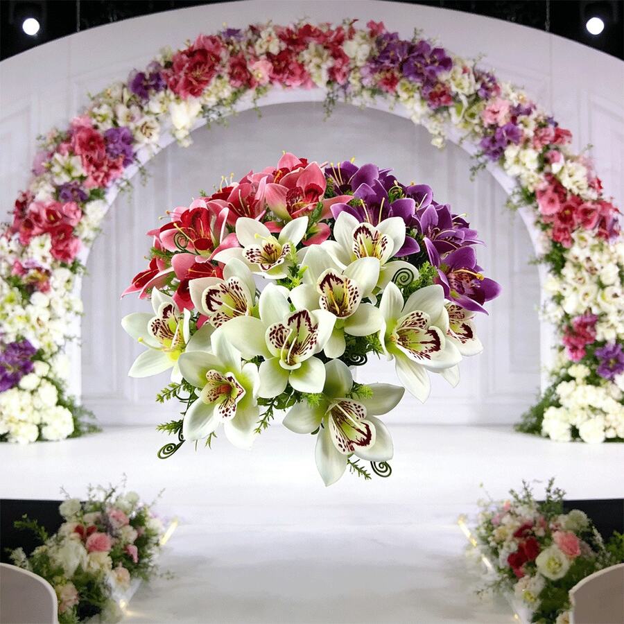 手工丝绸卡特兰兰花,艺术丝绸花,客厅花卉装饰,家居手工丝绸花,DIY婚礼花束、派对、家居客厅、厨房、花园、酒店、办公室、情人节、母亲节、生日礼物、春季家居花园派对装饰、DIY拱形花环装饰,也是送给女孩的绝佳礼物 - 彩色 - 查看 1