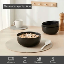 22 OZ Ceramic Soup Bowls & Cereal Bowls - 6" Classic Bowls Set Of 4 For Soup, Cereal, Oatmeal, Fruit, Rice - Dishwasher & Microwave (Black) - Black - View 6