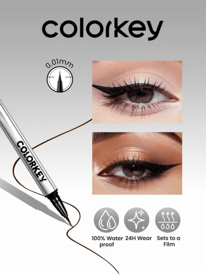 COLORKEY 专业防水液体眼线笔 - 高显色度超细眼线液，黑色哑光持久眼线，防汗防晕染，顺滑易上妆，适合女性和女孩，是秋冬季、拿铁妆容、Y2K妆容、90年代妆容、叛逆女孩妆容、唇妆套装、新娘妆、情人节的理想之选。