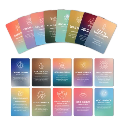 Cartes d'affirmation à l'aquarelle vibrante - 18 pièces Déclarations chrétiennes avec versets et icônes, cadeau réfléchi pour les croyants, le baptême, l'étude de la Bible et l'encouragement