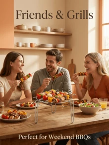 可拆卸悬挂式烤串架，适用于空气炸锅、圆形多针烧烤架、烤箱烤架，随时享受精致生活（12/24/36 串） - 銀色 - 查看 2