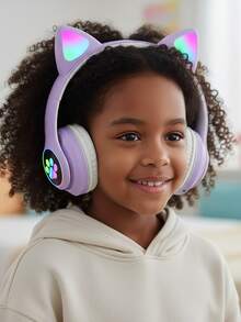Cat Ear RGB Wireless Gaming Headset For Teens & Kids - Bluetooth 5.3, 40H Playtime, Hi-Fi Sound & Foldable Design With LED Lights. Adorable Cute Headphones Perfect For Gaming, Music, School & As A Gift For Girls And Boys. - Màu tím hoa cà - Xem 1