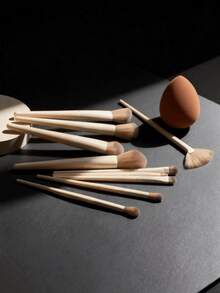 10pcs Makeup Brush Set With 1 Makeup Sponge, Suitable For Daily Use And Travel, Includes Eyeshadow Brush, Concealer Brush And Foundation Brush - Multicolor - View 3