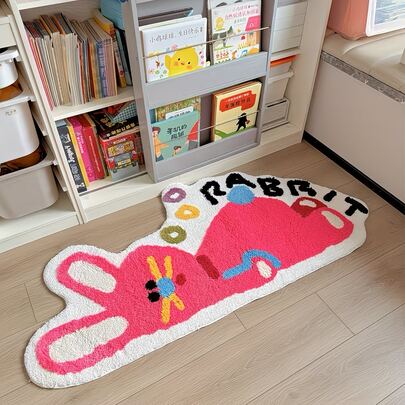 1件装不对称可爱红色兔子装饰地毯，适用于装饰地毯、卧室装饰、小地毯、地毯、家居装饰、客厅地毯、客厅小地毯、卧室地毯、客厅家居装饰、户外地毯、可水洗地毯、毛绒地毯、厚地毯、厚地毯、毛绒地毯、秋冬季地毯、厚地毯
