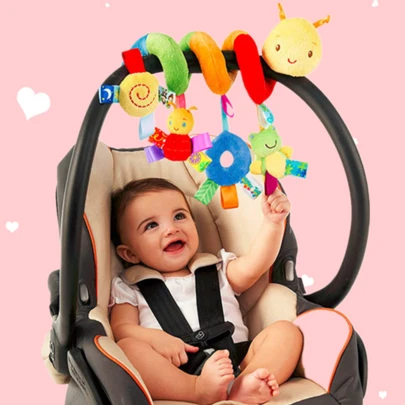 1pc Baby Hanging Rattle Toy, Car Seat Hanging Rattle Toy, Spiral Stroller Toy, Spiral Stroller Hanging Toy, Suitable For 0-6 Months Boys Girls, Newborn Gift (Ribbon Color Random)