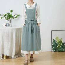 Tạp dề vải lanh kiểu Nhật cổ điển dễ thương, thiết kế dây đeo chéo sau lưng, hai túi - Tạp dề dệt tay bằng cotton dành cho nữ, thích hợp cho nấu ăn, vẽ tranh, làm vườn. - Nhiều màu - Xem 7