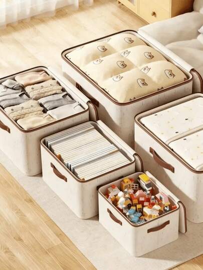 可折叠便携收纳盒，防尘衣物被褥整理器，弹簧式家用收纳箱 - 方便省空间，适用于收纳床上用品、布料、春季衣物被褥，户外庭院收纳，返校季适用（由于纺织品特性，可能会有轻微的染色或印花，但不影响使用）