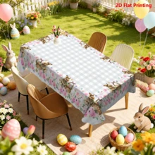 1/20pcs Easter Tablecloth, Cute Rabbit & Easter Egg Floral Pattern Tablecloth, 100% Polyester, Stain Resistant, Easy Clean, Versatile Use For Kitchen, Living Room, Outdoor Party Decor, Easter Decoration, Easter Gift - Multicolor - View 7