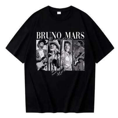 BrunoMars Bruno Mars The Romantic Tour Vintage Photo Collage T-Shirt 100% Cotton Fan Merch