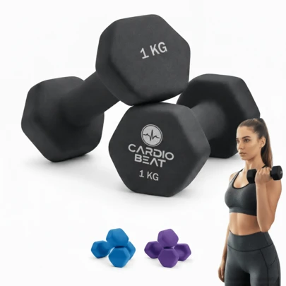 CARDIO BEAT Par de Mancuernas de 1kg con Recubrimiento Antideslizante | Pesas Ligeras para Tonificación, Yoga y Rehabilitación
