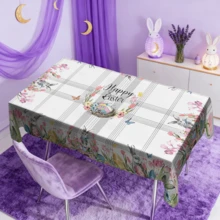 1/20件装复活节快乐桌布，复活节彩蛋图案桌布，兔子和花卉印花桌布，涤纶长方形桌布，室内外节日派对装饰，厨房用品，送给家人和朋友的完美复活节礼物 - 彩色 - 查看 8