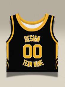 Customizable Fashion Urban Style Basketball Sports Crop Top, With Name And Number, Black, Summer Style - Black - View 3
