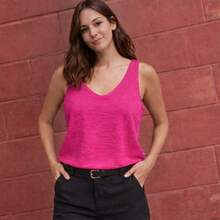 Women's Tank Top With Wide Straps In Duna Fabric, Modern Design, Double Lining, Sizes S M L XL - 玫紅色 - 查看 2
