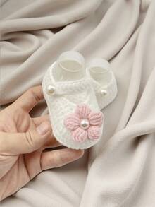 1 par dopskor för spädbarn, vita pärlstickade tofflor, spädbarnsskor - Rosa - Visa 2