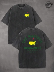 Creative And Versatile, "THE MASTERS" Golf Pattern, Golf Shirt, Men's And Women's T-Shirts, 230G Wash Cotton High-Quality Cotton Printed T-Shirts, Suitable For Street Retro And Outdoor Sports And Leisure, Y2K Style Outfit, Ball Sports T-Shirts, Perfect Gifts. - 黑色 - 查看 1