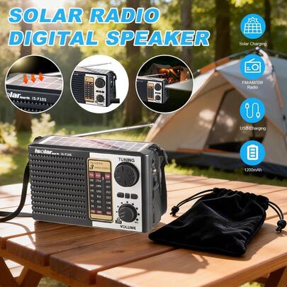 Portable Solar Bluetooth Radio, AM/FM/SW 3-Band Receiver With LED Flashlight, Multiple Charging Methods & TF Card/USB Playback For Camping, Emergency & Outdoor Use