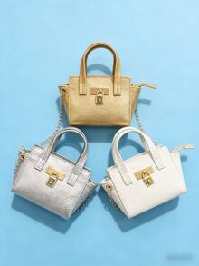 Kids Fashion Handbag Litchi Texture Crossbody Bag Mini Purse Princess Bag Gift Coin Purse Little Girl Bag PU Leather Gold Silver White Black Pink - Multicolor - View 1