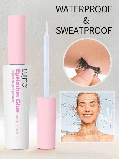  LUJITO 1 Bottle 10ml White Lasting Invisible Eyelash Glue, Brush-Style, Waterproof Natural Non-Irritating Non-Latex, Includes Applicator Brush 10ml/0.34oz - White Glue (1 Piece)
