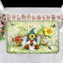 1PC Whimsical Garden Gnomes With Flowers And Butterflies Artistic Door Mat For Entryway, Living Room, Bedroom, Or Kitchen Decor Vibrant Spring Theme Indoor Floor Rug - 彩色 - 查看 11