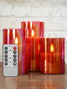 This 3-Piece Acrylic Flameless Candle Set Features Upgraded Realistic Flickering Flames, A Remote Control, And A Timer. It's A Battery-Powered LED Columnar Candle Set Suitable For Weddings, Birthdays, Valentine's Day, Restaurants, Parties, And Home Décor. - Red - View 2