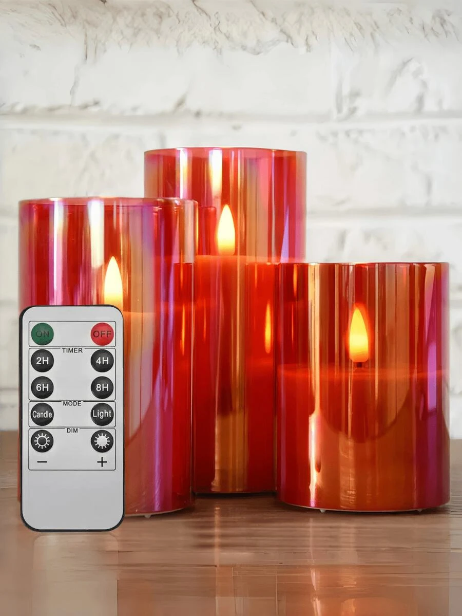 This 3-Piece Acrylic Flameless Candle Set Features Upgraded Realistic Flickering Flames, A Remote Control, And A Timer. It's A Battery-Powered LED Columnar Candle Set Suitable For Weddings, Birthdays, Valentine's Day, Restaurants, Parties, And Home Décor.