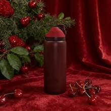 OwaIa Black Cherry Large Capacity Stainless Steel Water Bottle,32oz/945ml,With A Straw,Exquisite Appearance,Keeps Drinks Hot Or Cold,Can Hold Iced Drinks And Water,Suitable For Leisure,Work,Sports,Indoors And Outdoors,Suitable For Students And Office Workers,As A Gift - 黑櫻桃 - 查看 3