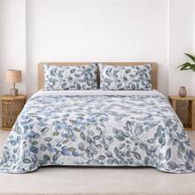Colcha bouti para Verano y Entretiempo, Colcha para Cama 100% Poliester en Diseño Liso o Estampado, Colcha Cubre Cama Fina para Cama 90/105/135/150/180cm, Suave, Blanco con Funda de Cojín 45x70cm. Entrega a España en 3-5 días. - Multihojas GrisVerde - Ver 1