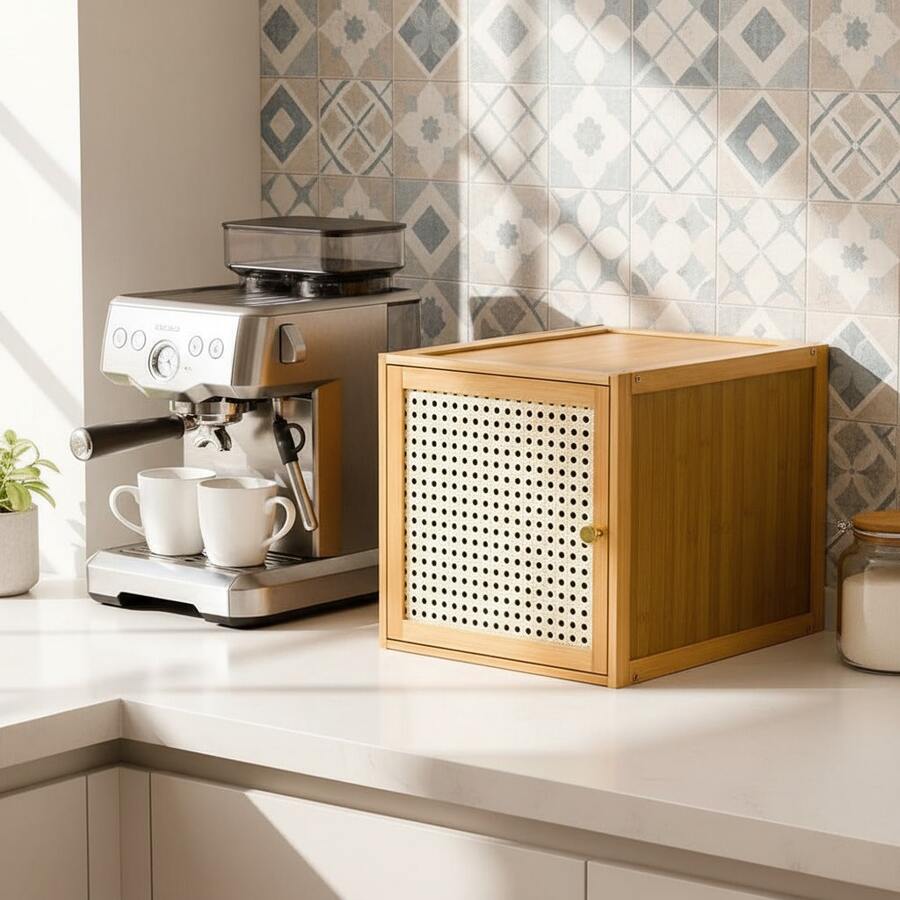 Square Storage Cabinet, Stackable Desktop Storage Box, Home Bar Storage Cabinet, Freely Combined Freestanding Storage Chest, Storage Cube - Marrón - Ver 1