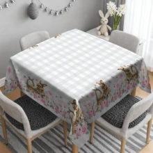 1/20pcs Easter Tablecloth, Cute Rabbit & Easter Egg Floral Pattern Tablecloth, 100% Polyester, Stain Resistant, Easy Clean, Versatile Use For Kitchen, Living Room, Outdoor Party Decor, Easter Decoration, Easter Gift - Multicolor - View 9