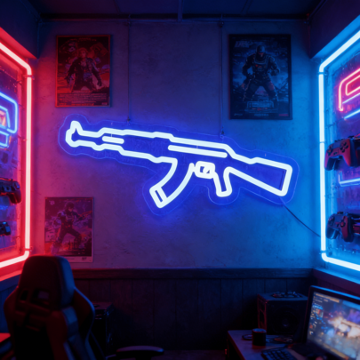 1 Pc 30cm Bright Acrylic AK47-Shaped Neon Sign (Free USB Cable Included), Cool Gaming-Style LED Light, Eye-Catching Wall Decor For Game Room, E-Sports Area, Bar, Party & Bedroom