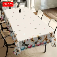 1/20pcs Easter Theme Tablecloth, Cute Rabbit, Colorful Eggs And Butterfly Floral Print Tablecloth, Happy Easter Tablecloth, Spring Theme Dining Table Decor, Easter Decoration, Easter Gift - Multicolor - View 17
