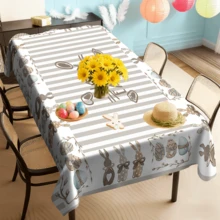 1/20pcs Easter Happy Tablecloth, Text Design And Easter Bunny Egg Print Tablecloth, Rectangular Polyester Tablecloth, Suitable For Picnic Or Holiday Party Decor, Easter Decoration, Easter Gift - Multicolor - View 7