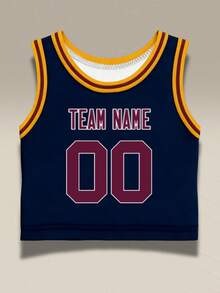 Customizable Basketball Cropped Top - Personalized Name & Number Street Style Women's Apparel, Free Design, Fast Shipping - Royal Blue - View 3