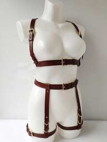 1 Bộ Dây Đeo Ngực Eo Đùi Màu Cà Phê Thời Trang Cho Nữ, Thích Hợp Cho Trang Phục Tối Màu, Tiệc Tùng, Giáng Sinh, Phụ Kiện Halloween - Cà phê nâu - Xem 4